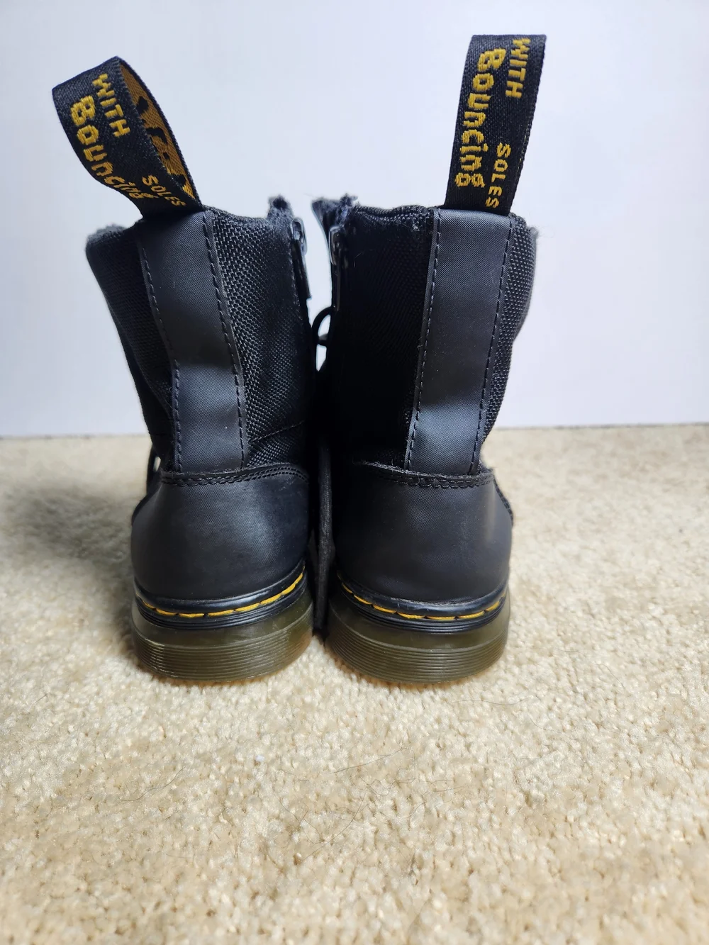 Black Men's Lace-Up Canvas Boots with Yellow Stitching